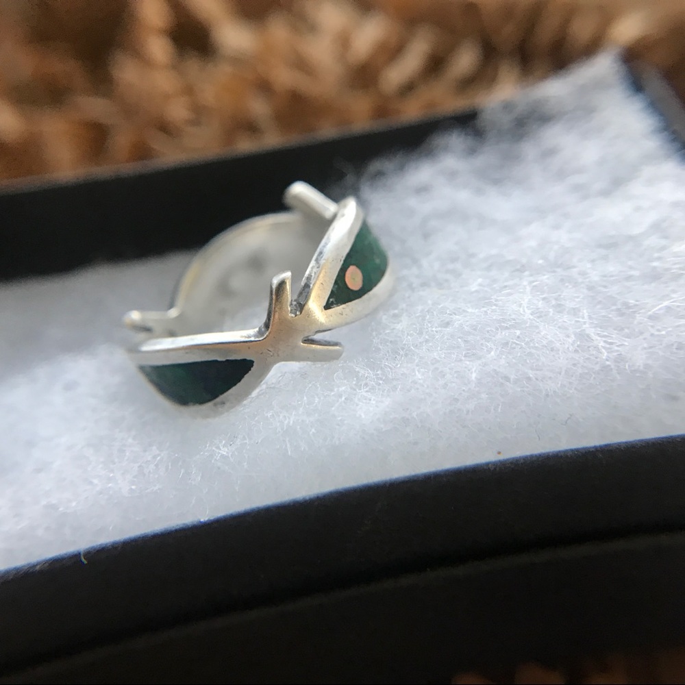 Taxco Sterling Silver Blue & Green Fish Ring